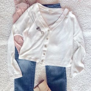Aero cropped button down thermal sweater